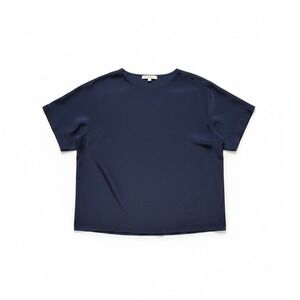 Peters & Ashley Navy Blue Button Shoulder Satin Blouse, Women's Size 8